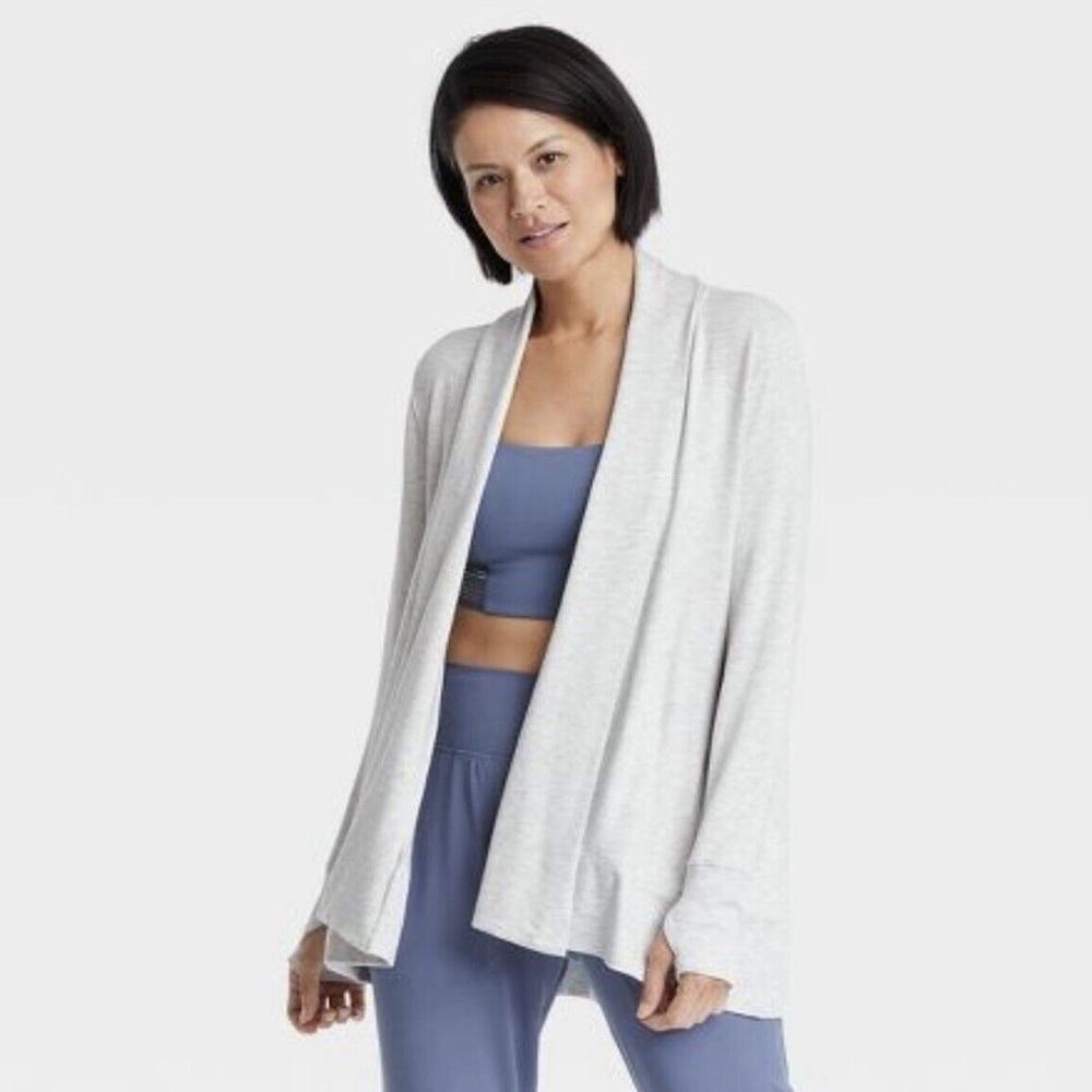 All in Motion Women's Gray Frech Terry Modal Cardigan Sweater - Small - Great
